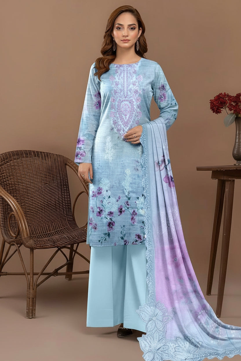 Embroidered Digital Printed Lawn Unstitched 3pc with Ready to wear Bana Dora Voil Dupatta