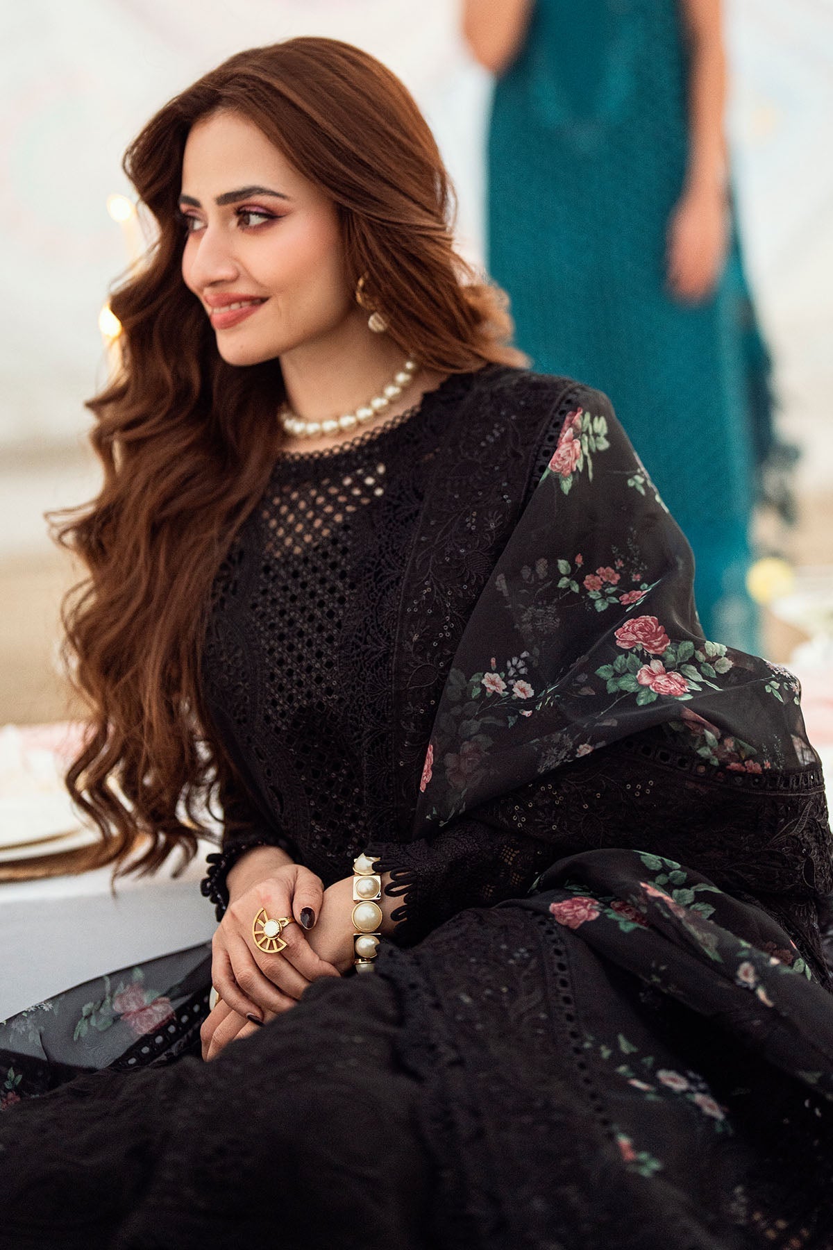 NUREH-Chikenkari Laser Embroidered Lawn 3PC with Cotton Net Printed Dupatta