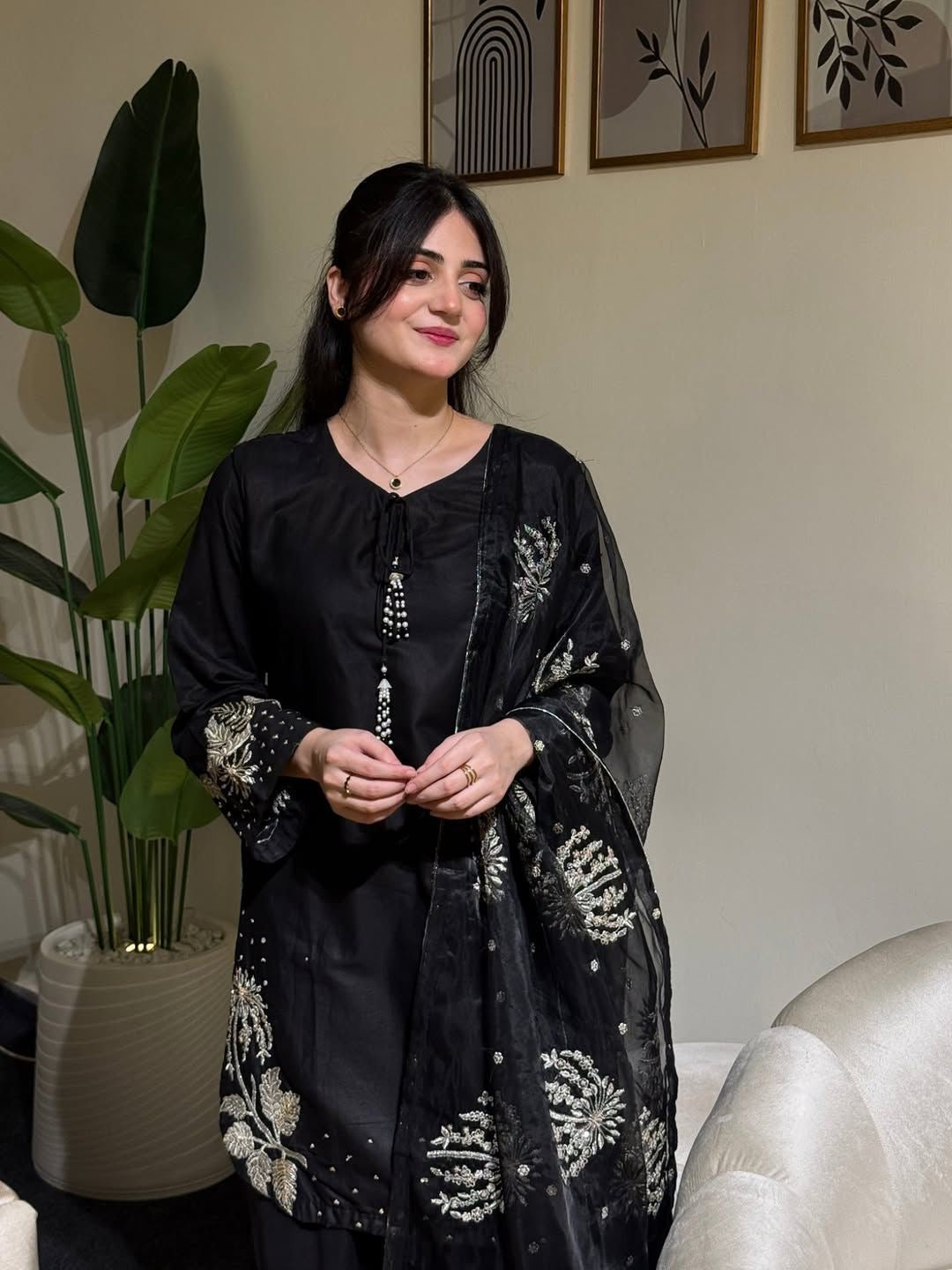 Black Orchard-Sequence Embroidered Lawn Unstitched 3pc with Sequence Embroidered Khadi Net Dupatta