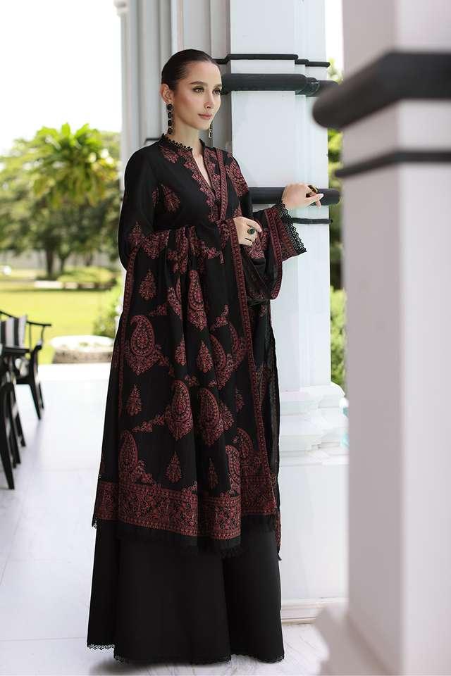 Bareez’e-Heavy Embroidered Lawn Unstitched 3PC Suit with Full Embroidered Bamber Chiffon Dupatta