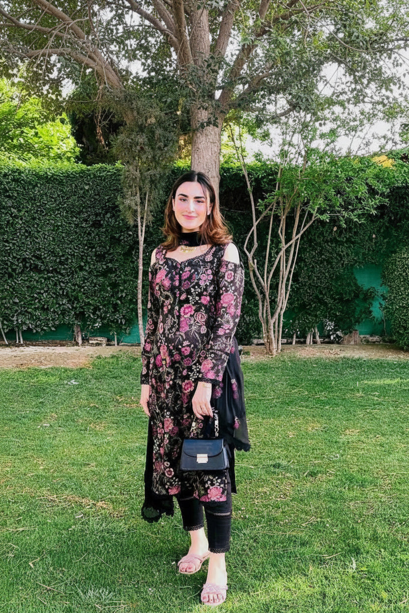 Bareeze-Embroidered Unstitched Lawn 3PC With Embroidered Bamber Chiffon Dupatta