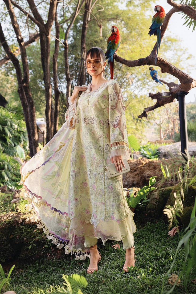 Maria B- Chikankari Embroidered Lawn Unstitched 3pc with Ready to wear Chiffon Dupatta