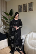 Black Orchard-Sequence Embroidered Lawn Unstitched 3pc with Sequence Embroidered Khadi Net Dupatta