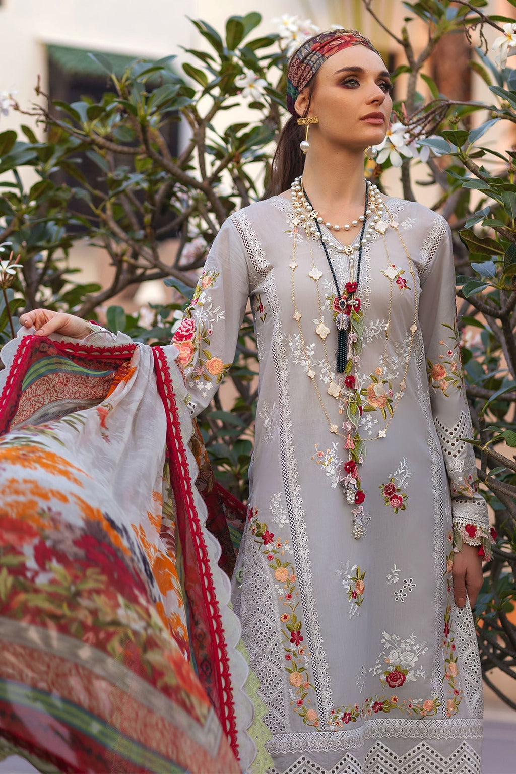 Light Gray Embroidered Lawn 3PC