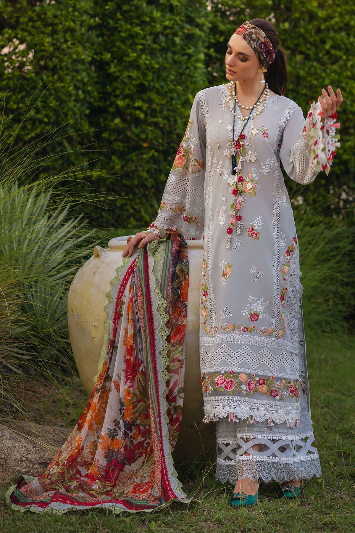 Light Gray Embroidered Lawn 3PC