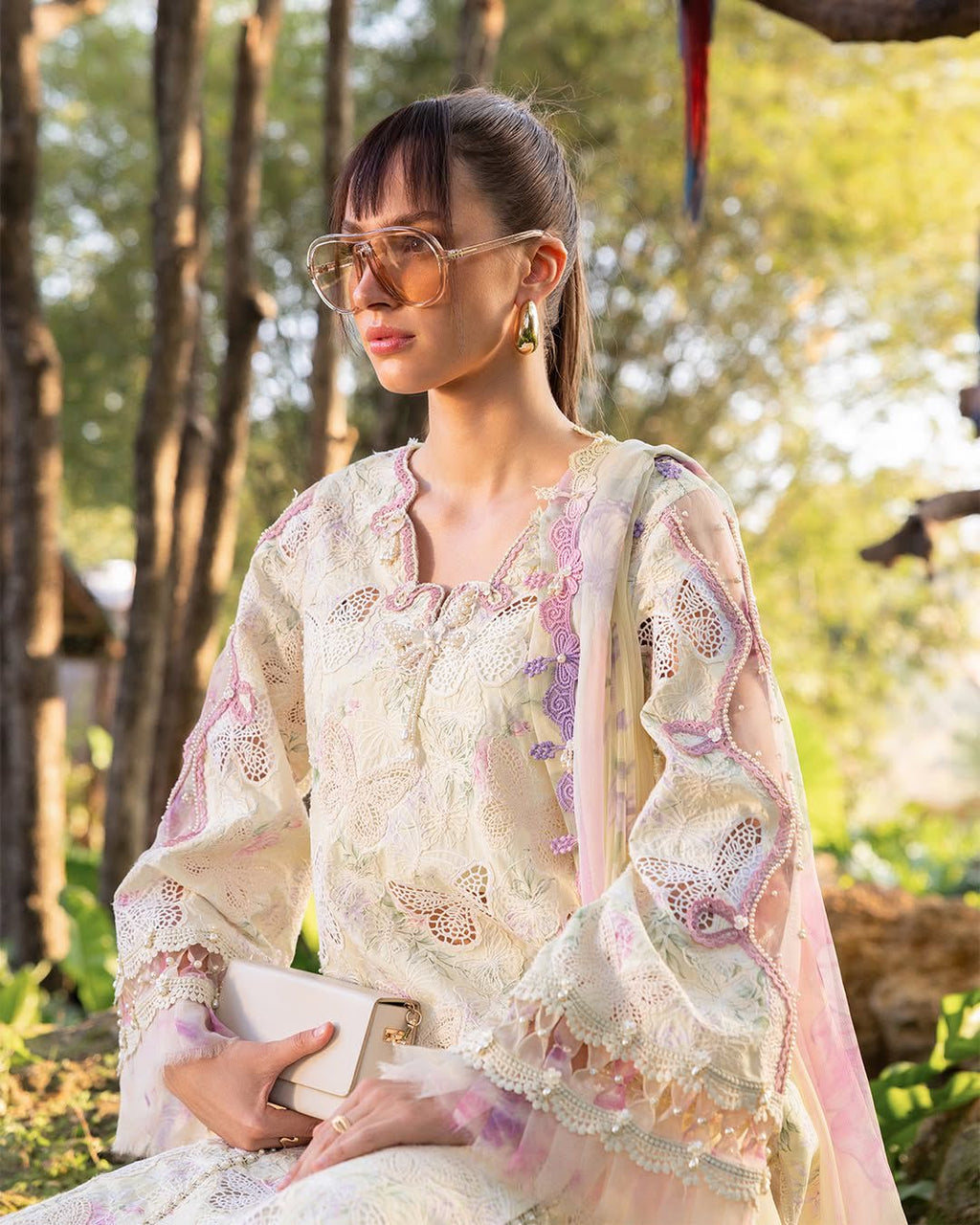 Maria B- Chikankari Embroidered Lawn Unstitched 3pc with Ready to wear Chiffon Dupatta