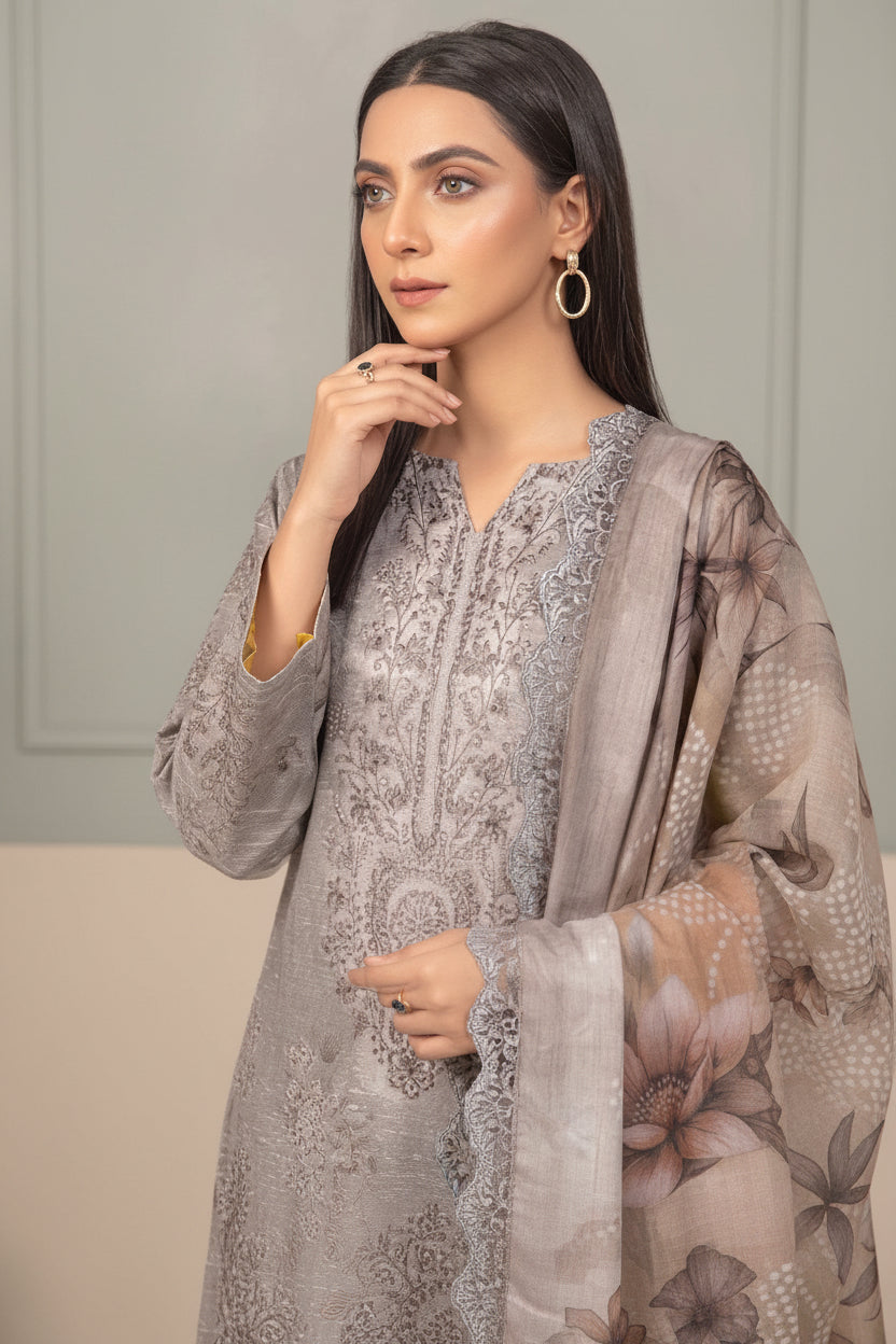 Embroidered Digital Printed Lawn Unstitched 3pc with Ready to wear Bana Dora Voil Dupatta