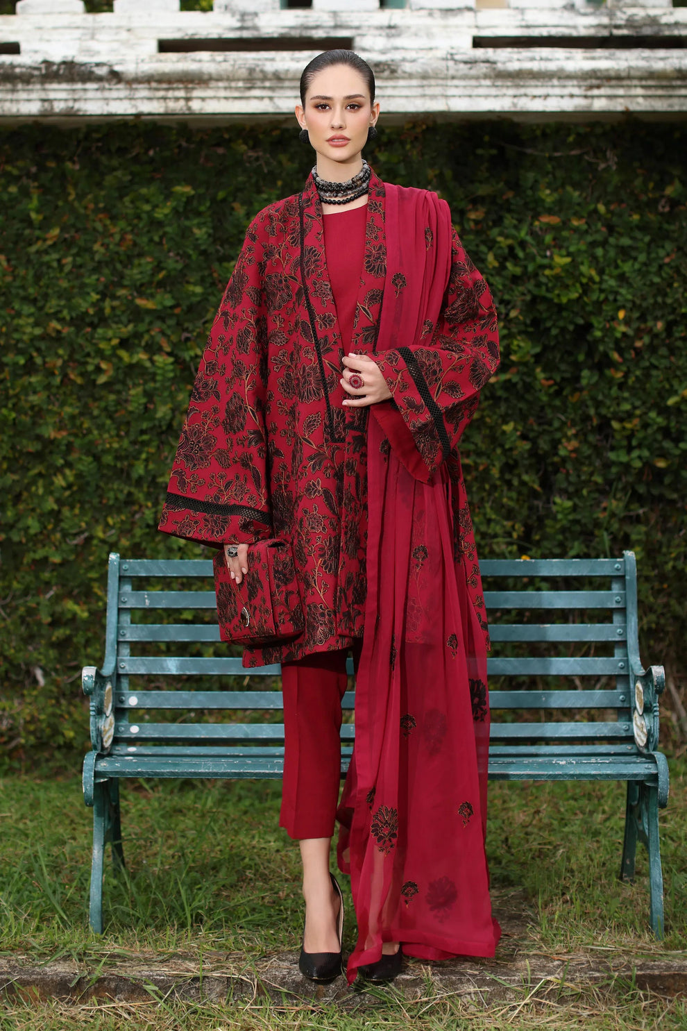 Bareeze-Lawn 3 Pcs All Over Embroidered Unstitched Suit With Embroidered Chiffon Dupatta