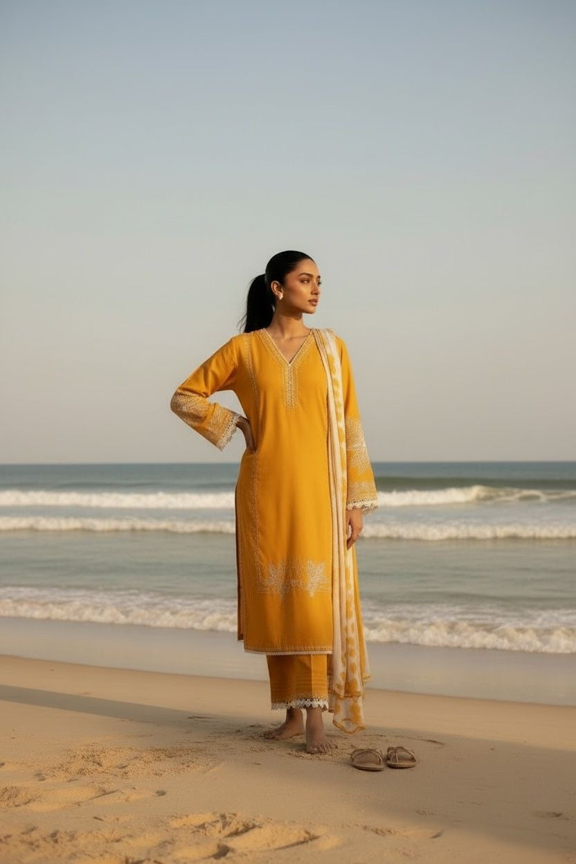 Embroidered Lawn Unstitched 3PC with Digital Printed Dupatta