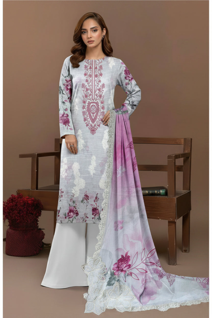 Embroidered Digital Printed Lawn Unstitched 3pc with Ready to wear Bana Dora Dupatta