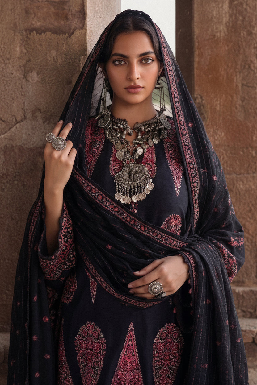 Hussain Rehar-Embroidered Lawn Unstitched 3PC with Embroidered Dupatta
