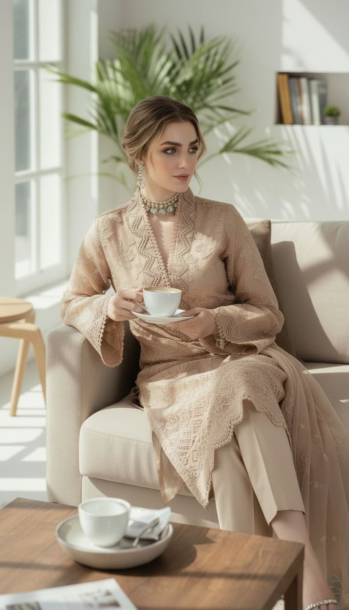 Bareeze-Lawn 3 Pcs All Over Embroidered Unstitched Suit With Embroidered Chiffon Dupatta