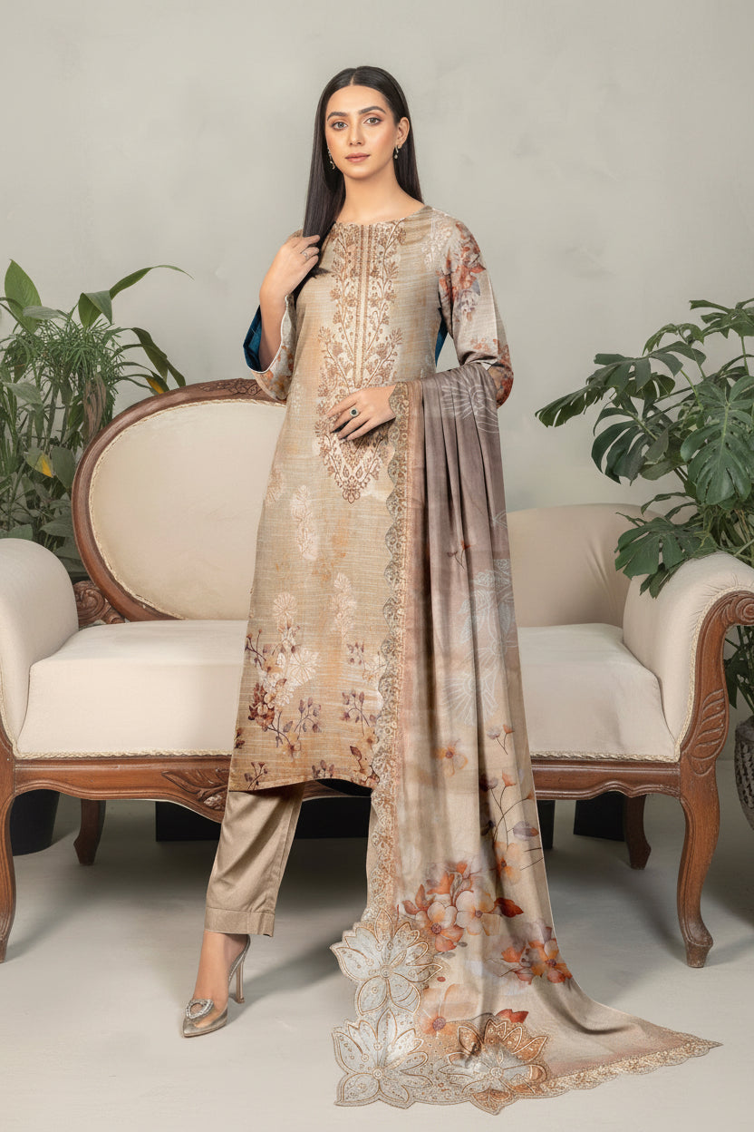 Embroidered Digital Printed Lawn Unstitched 3pc with Ready to wear Bana Dora Voil Dupatta