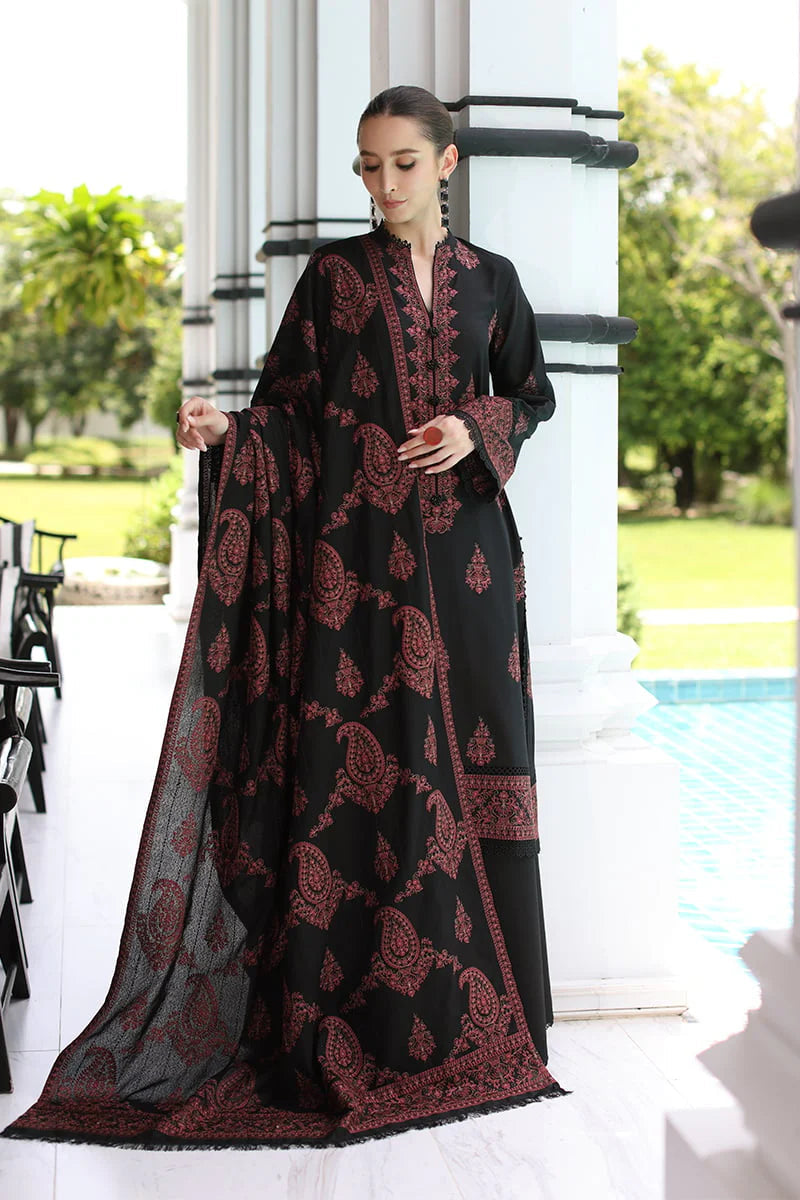 Bareez’e-Heavy Embroidered Lawn Unstitched 3PC Suit with Full Embroidered Bamber Chiffon Dupatta