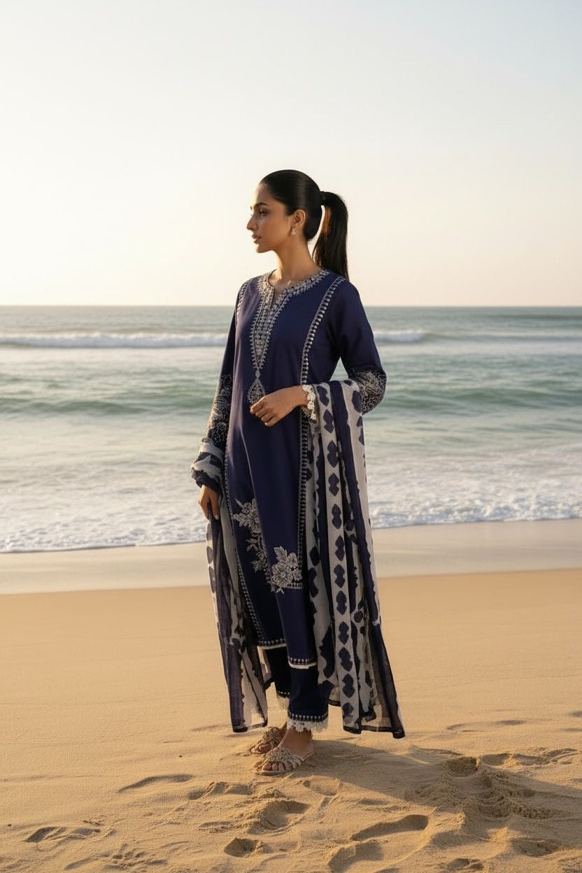 Embroidered Lawn Unstitched 3PC with Digital Printed Dupatta