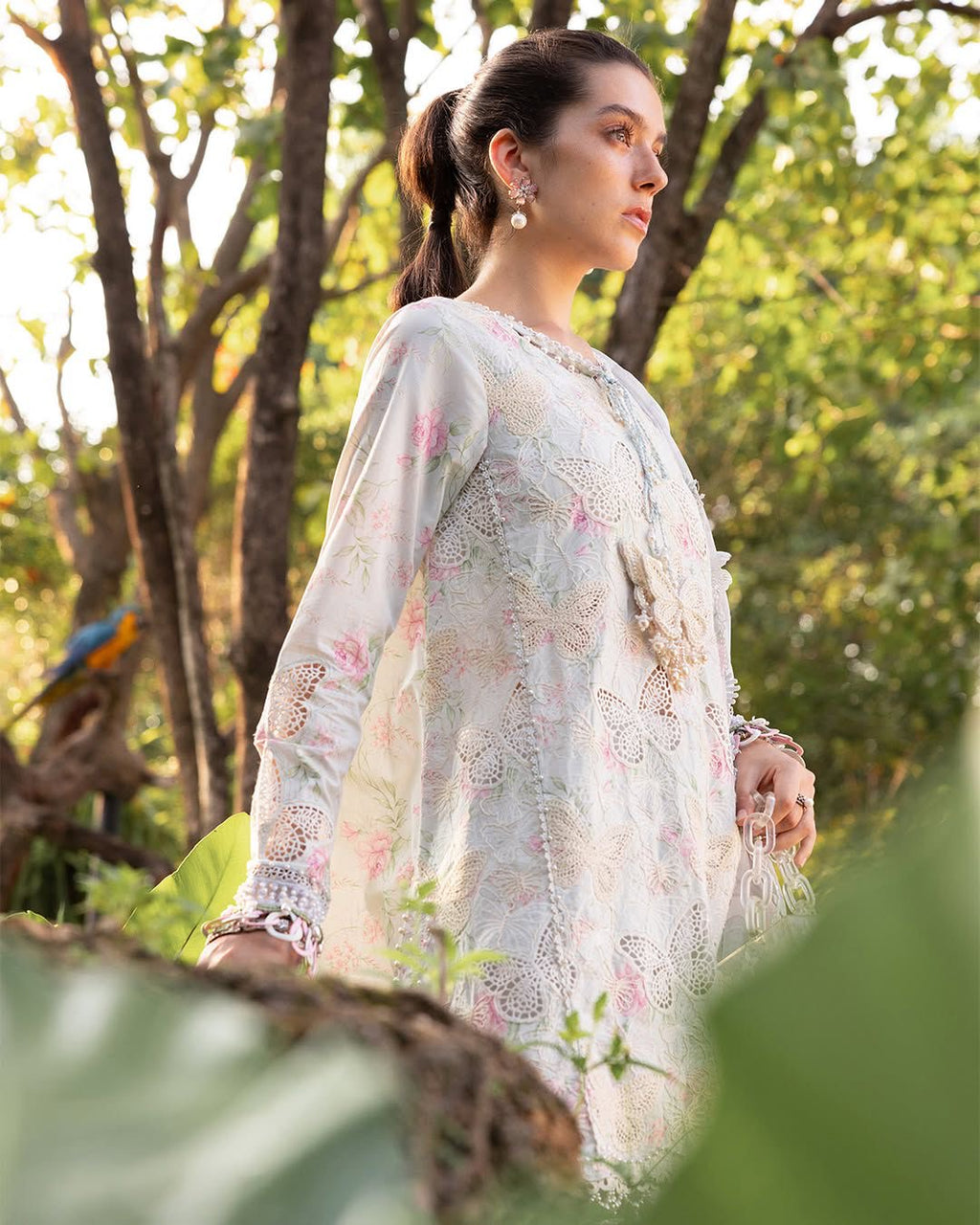 Maria B- Chikankari Embroidered Lawn Unstitched 3pc with Ready to wear Chiffon Dupatta