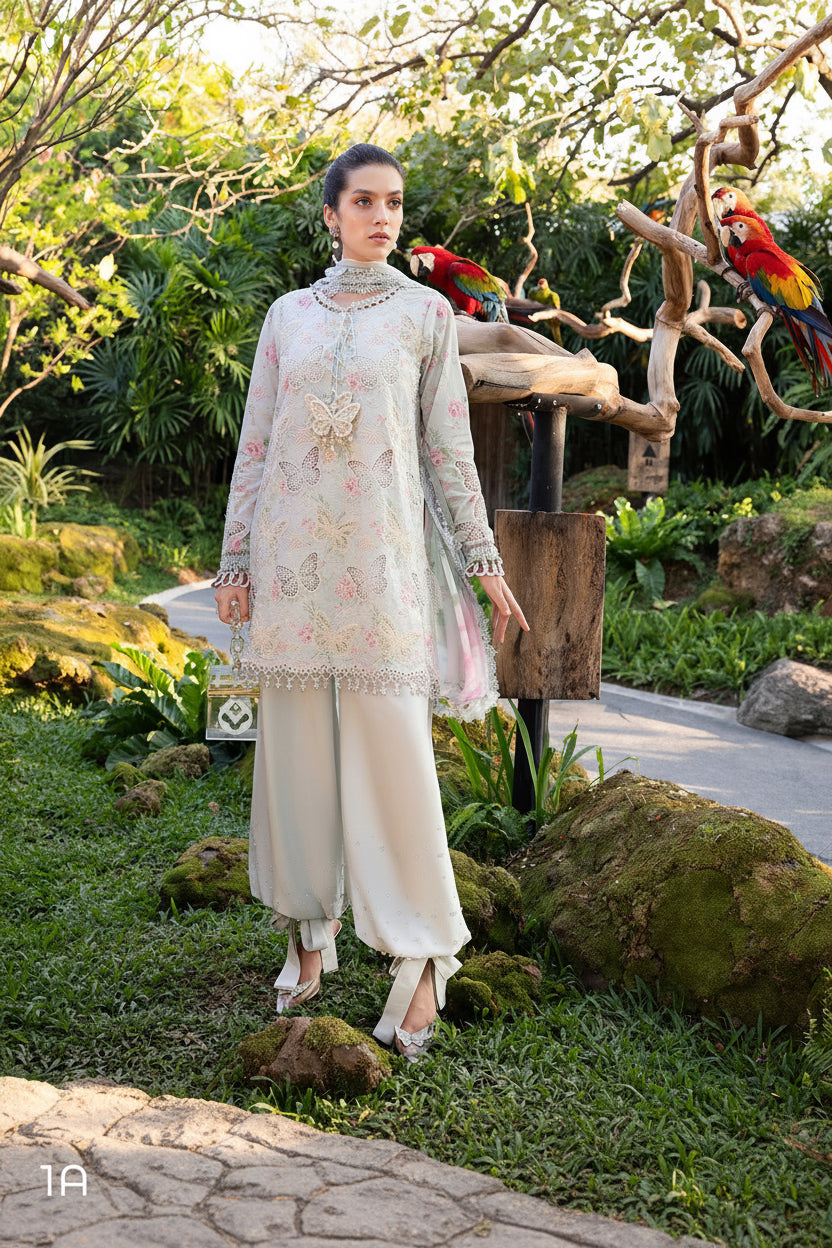 Maria B- Chikankari Embroidered Lawn Unstitched 3pc with Ready to wear Chiffon Dupatta