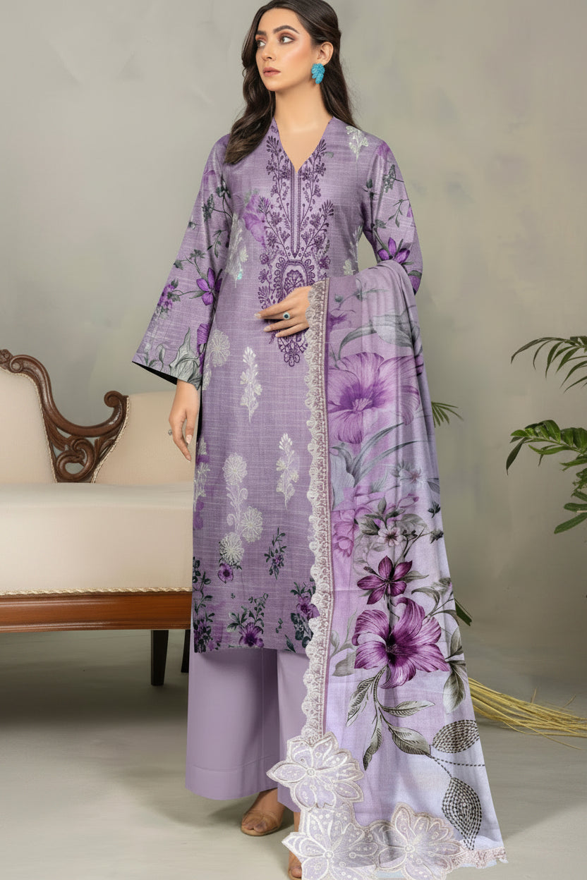 Embroidered Digital Printed Lawn Unstitched 3pc with Ready to wear Bana Dora Voil Dupatta