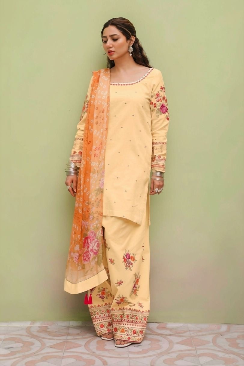 Zara Shahjahan-Embroidered Unstitched Lawn 3 PC with Embroidered Trouser