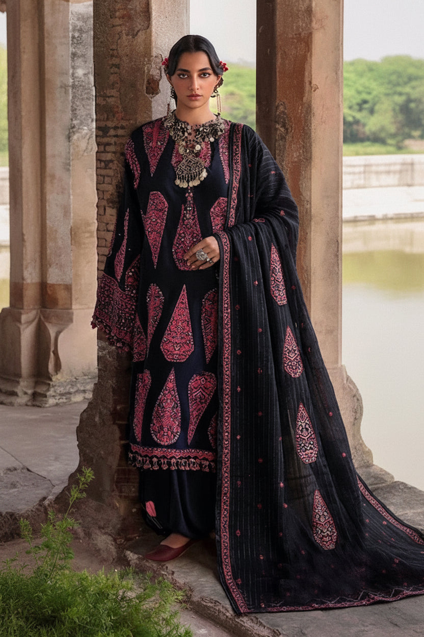 Hussain Rehar-Embroidered Lawn Unstitched 3PC with Embroidered Dupatta