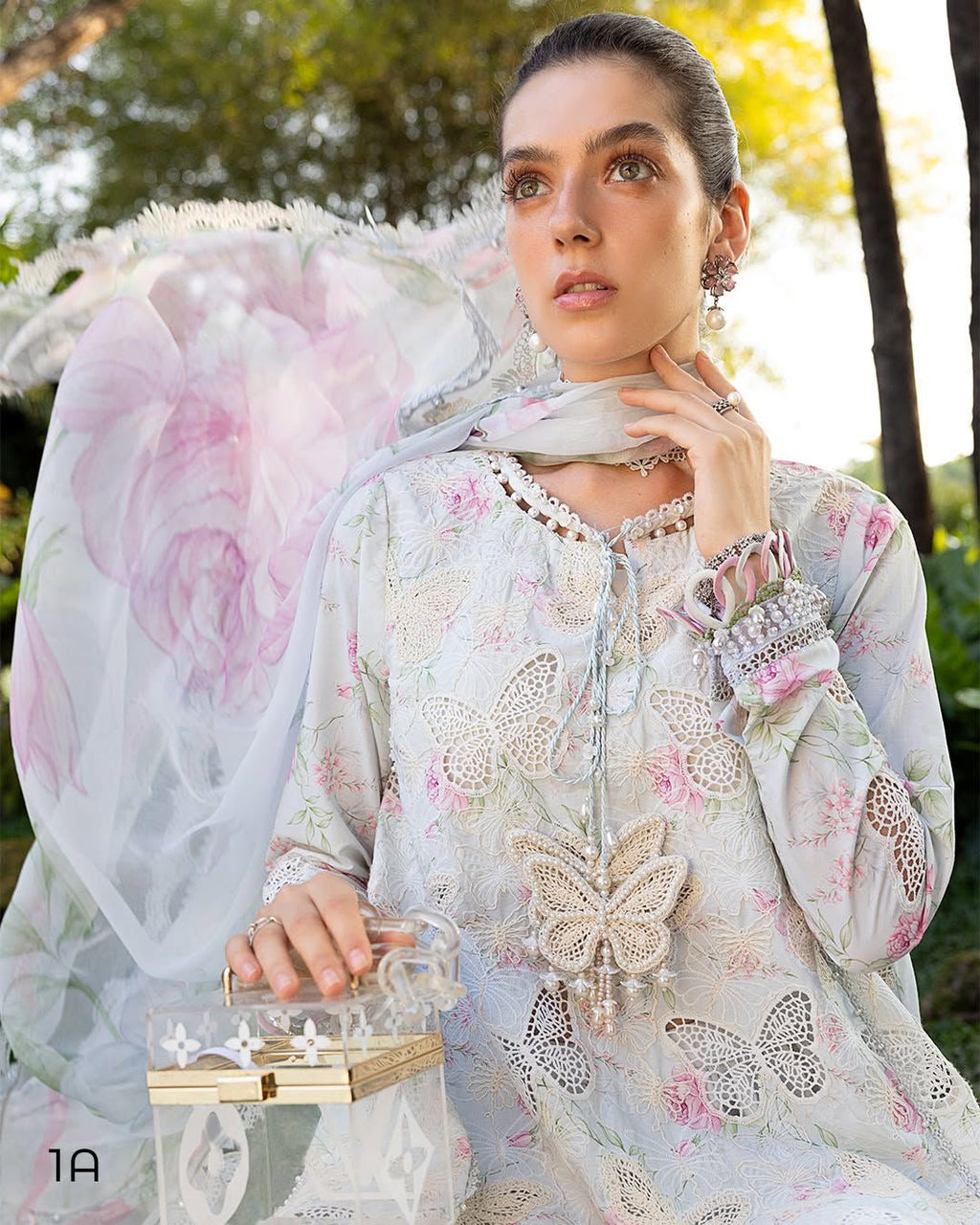 Maria B- Chikankari Embroidered Lawn Unstitched 3pc with Ready to wear Chiffon Dupatta