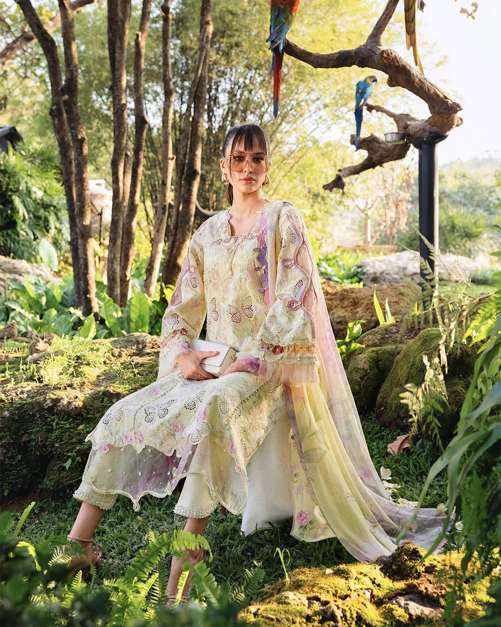 Maria B- Chikankari Embroidered Lawn Unstitched 3pc with Ready to wear Chiffon Dupatta
