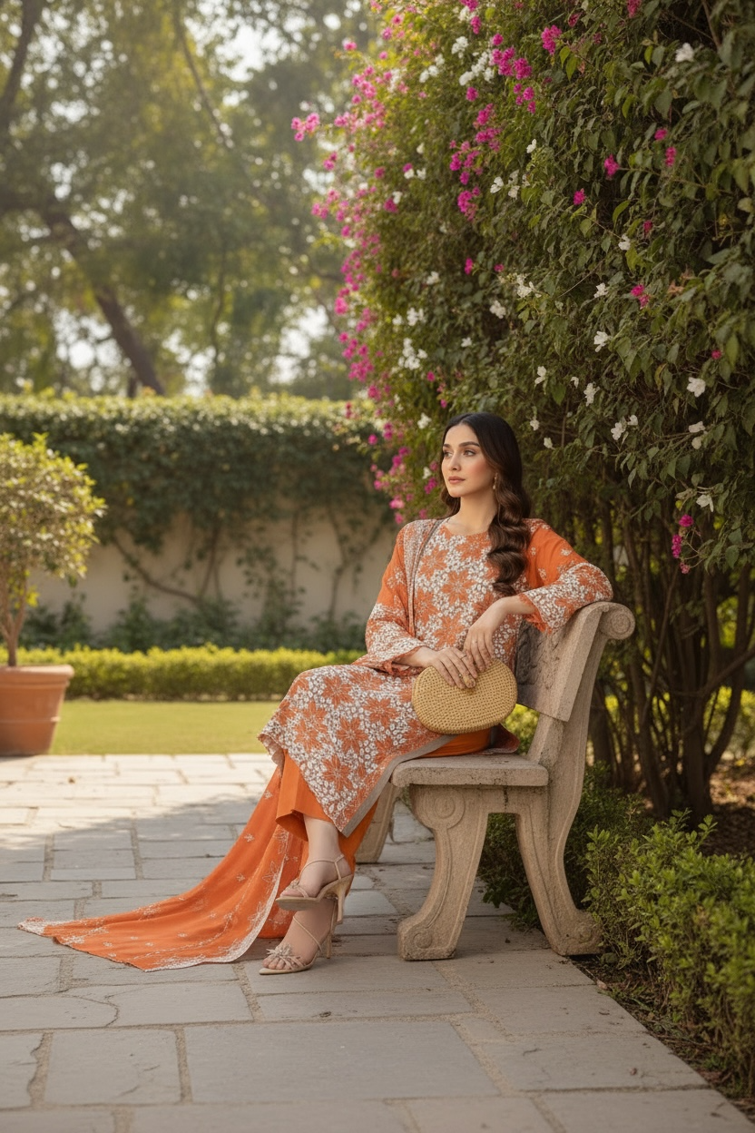 Full Chikankari Embroidered Lawn Unstitched 3pc with Embroidered Bamber Chiffon Dupatta