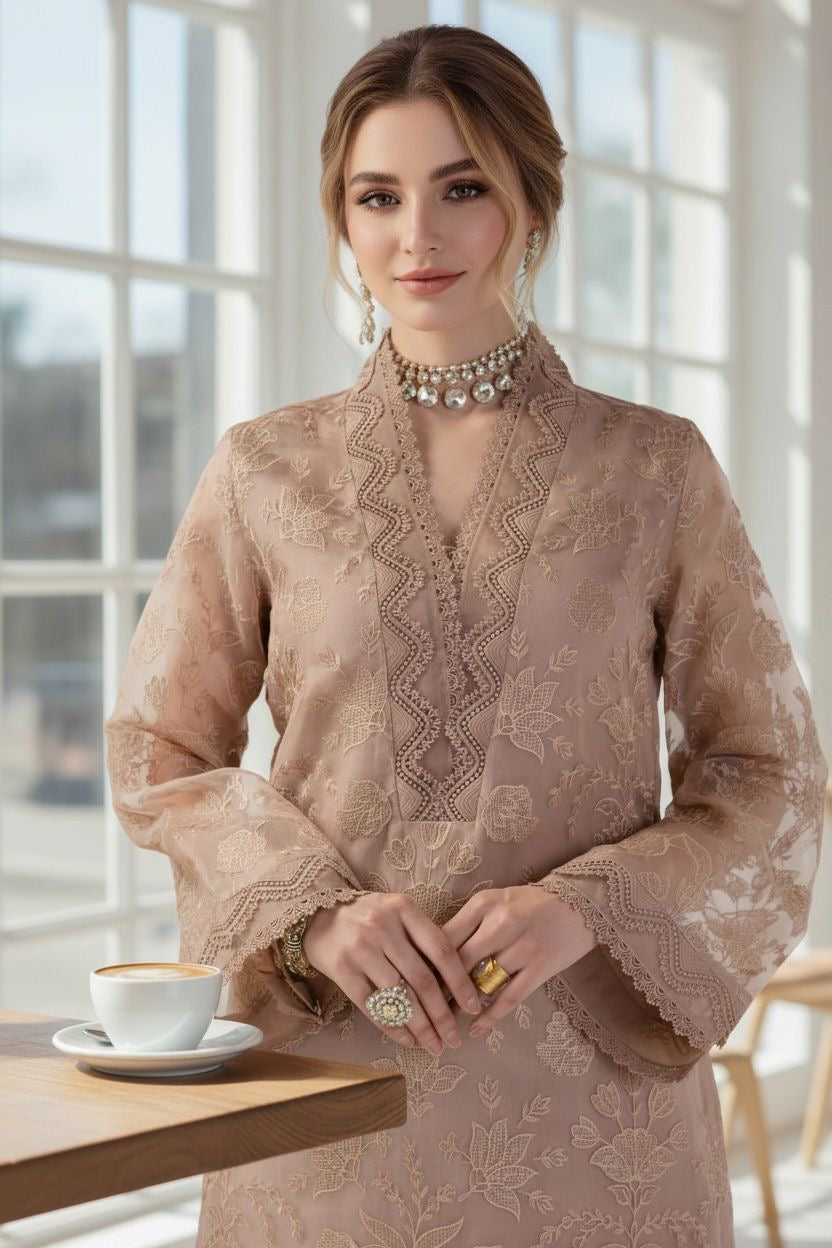 Bareeze-Lawn 3 Pcs All Over Embroidered Unstitched Suit With Embroidered Chiffon Dupatta