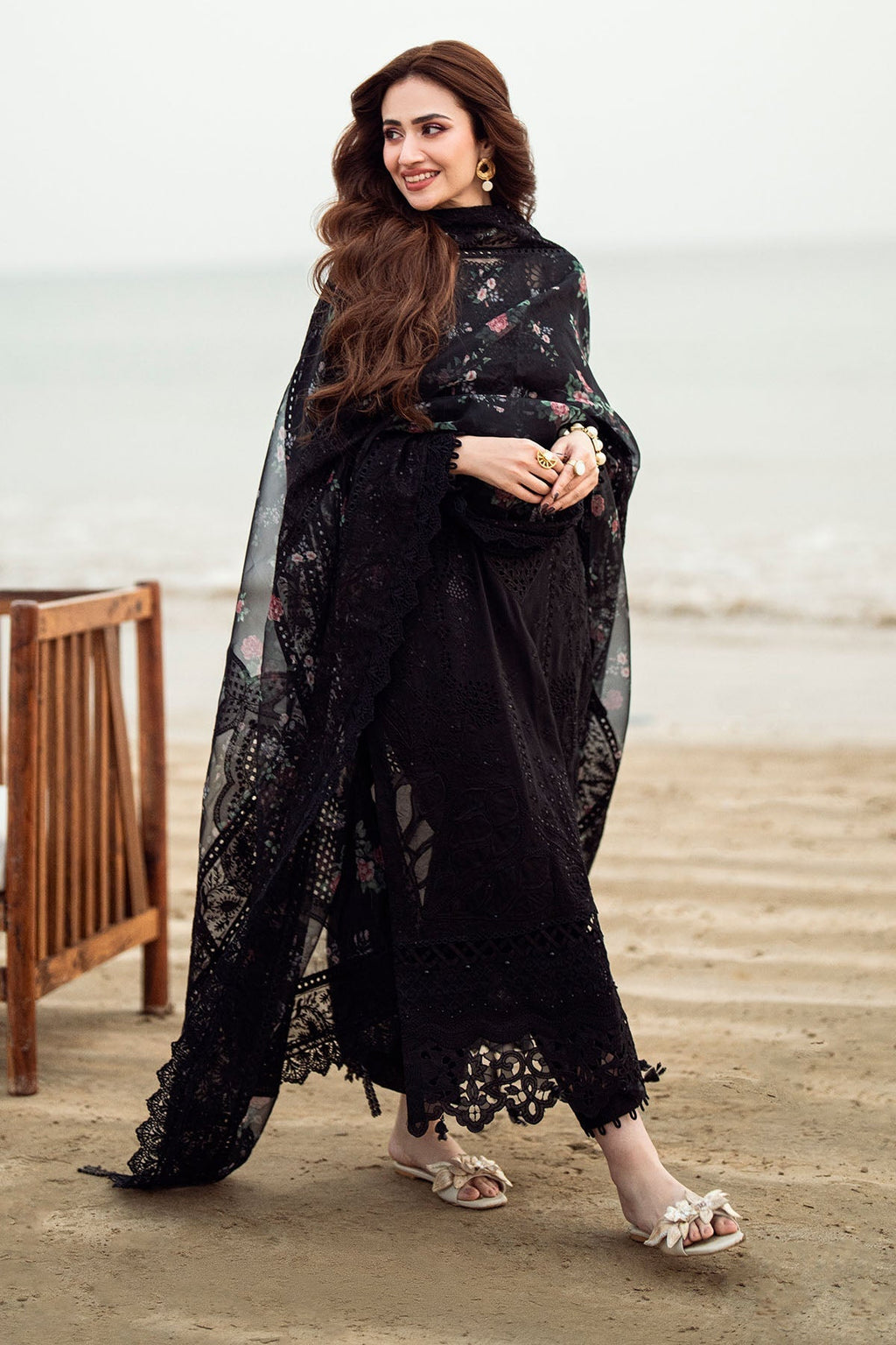 NUREH-Chikenkari Laser Embroidered Lawn 3PC with Cotton Net Printed Dupatta