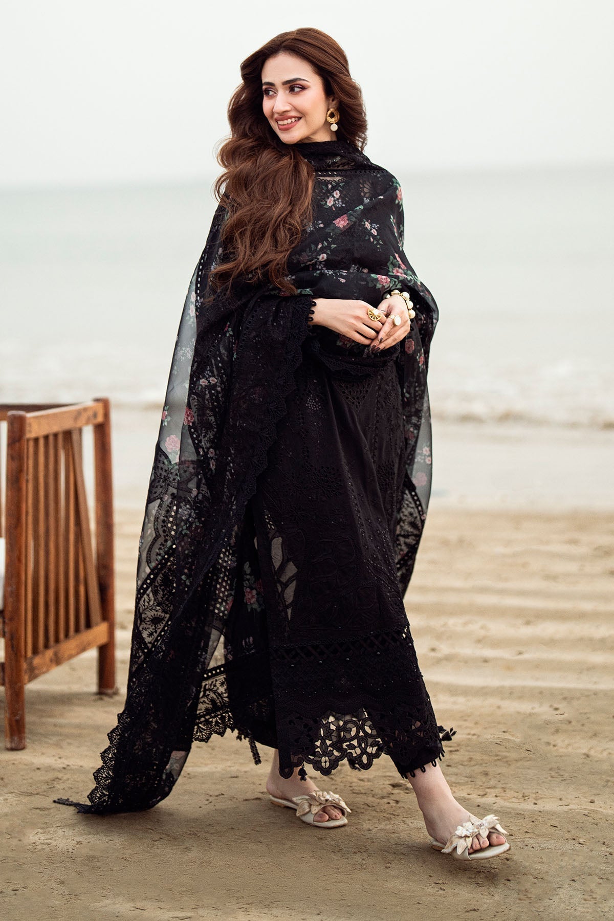 NUREH-Chikenkari Laser Embroidered Lawn 3PC with Cotton Net Printed Dupatta
