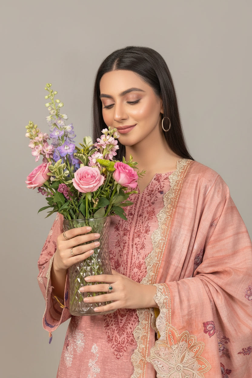 Embroidered Digital Printed Lawn Unstitched 3pc with Ready to wear Bana Dora Voil Dupatta