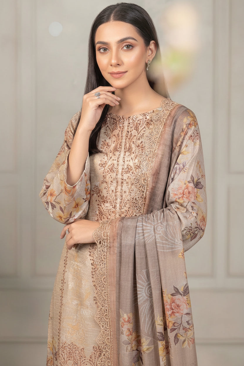 Embroidered Digital Printed Lawn Unstitched 3pc with Ready to wear Bana Dora Voil Dupatta