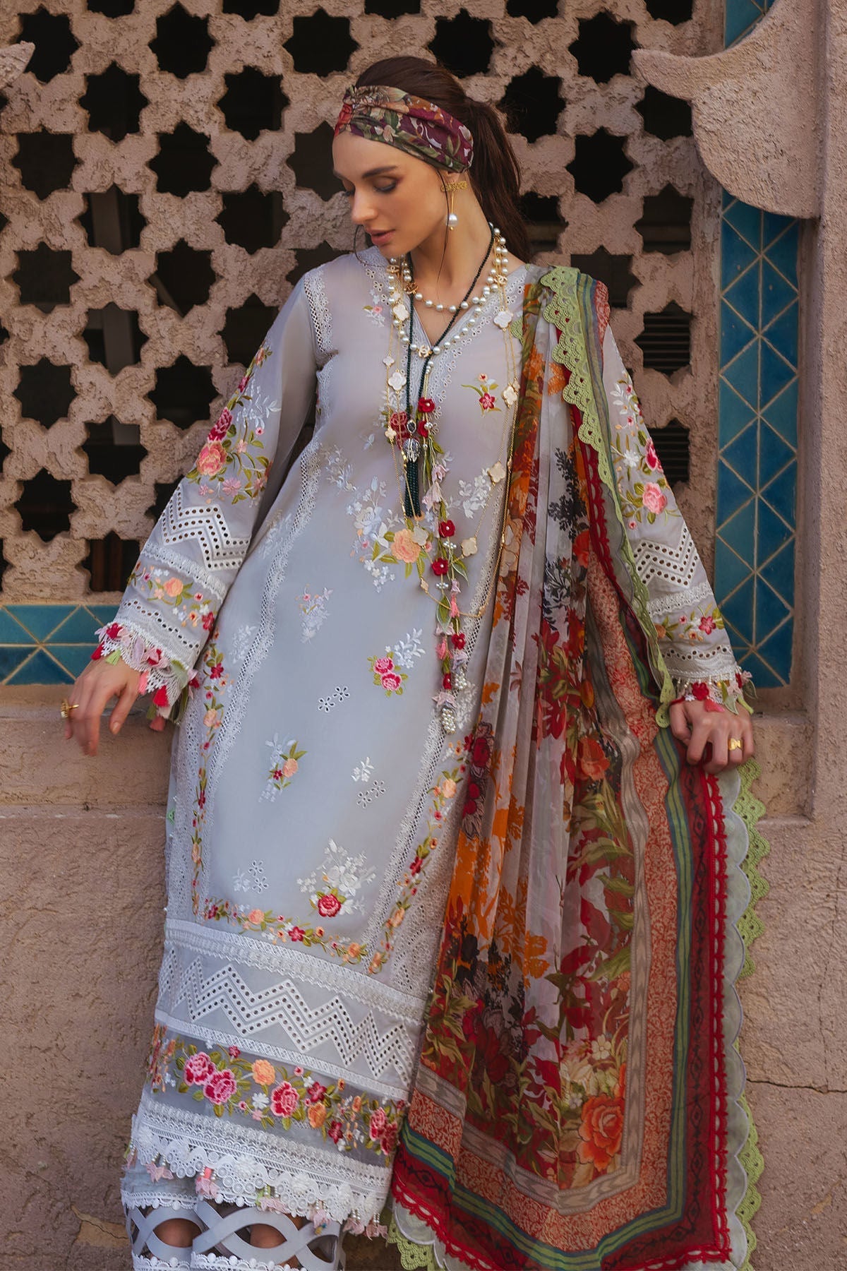 Light Gray Embroidered Lawn 3PC