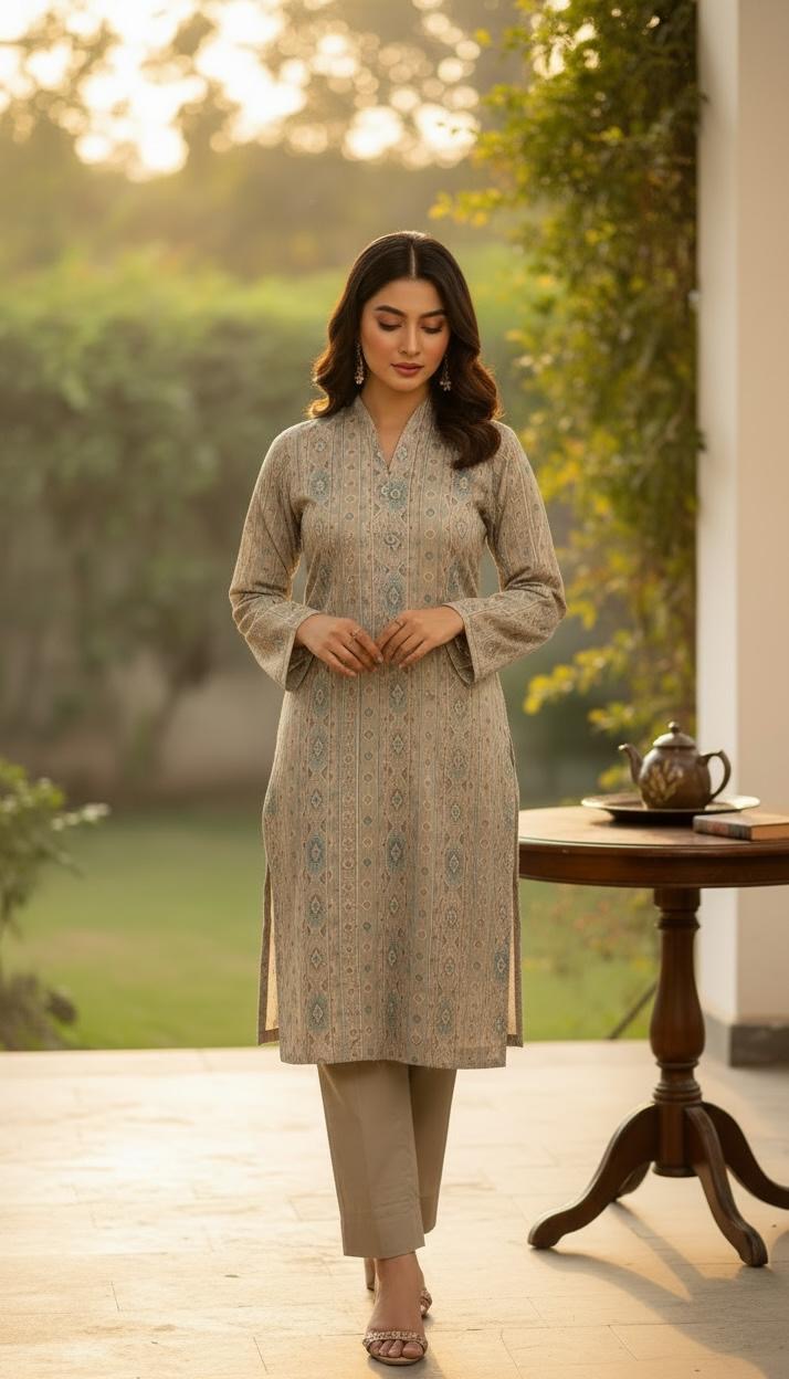 Bareeze-Lawn 3 Pcs All Over Embroidered Unstitched Suit With Embroidered Chiffon Dupatta