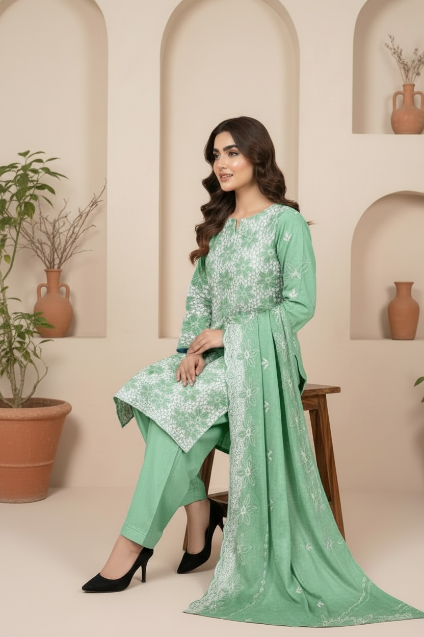 Full Chikankari Embroidered Lawn Unstitched 3pc with Embroidered Bamber Chiffon Dupatta