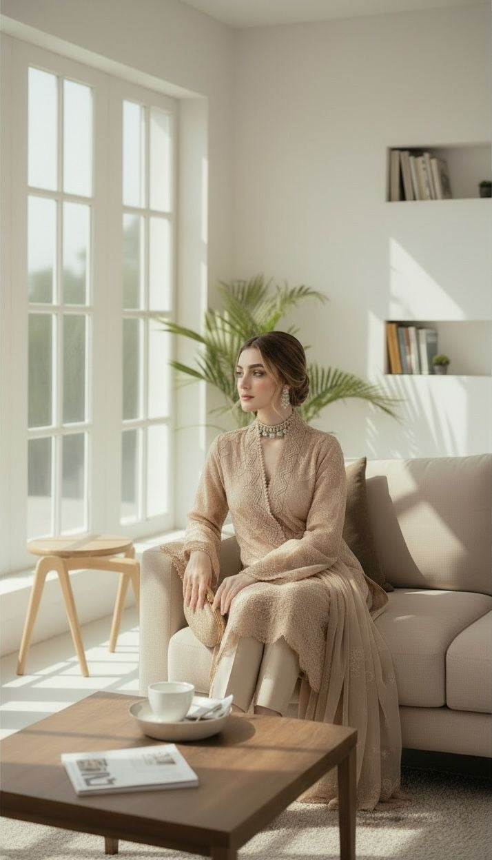 Bareeze-Lawn 3 Pcs All Over Embroidered Unstitched Suit With Embroidered Chiffon Dupatta