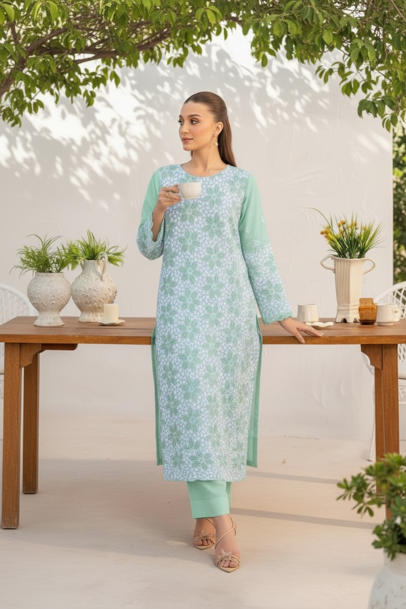 Full Chikankari Embroidered Lawn Unstitched 3pc with Embroidered Bamber Chiffon Dupatta