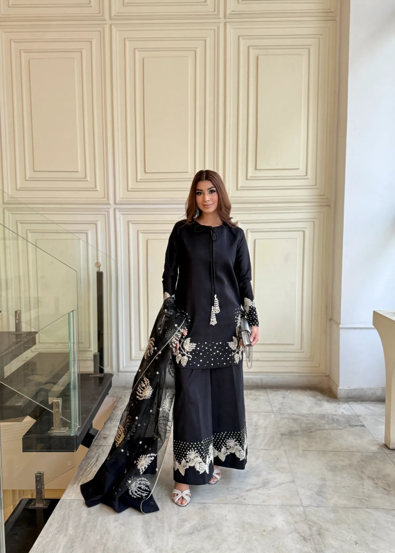 Black Orchard-Sequence Embroidered Lawn Unstitched 3pc with Sequence Embroidered Khadi Net Dupatta