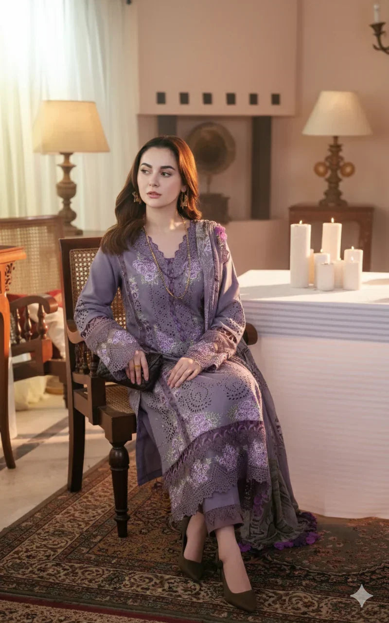 3 Piece - Unstitched Fully Embroidered Lawn Fabric